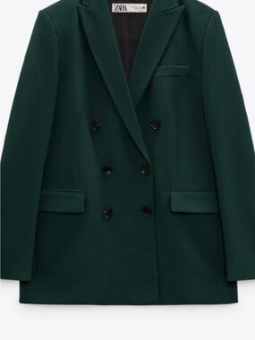 ZARA Emerald Green Double-Breasted Blazer